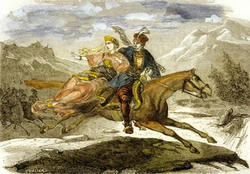 Maurice Beniowski, aventurero húngaro, secuestrando a la hija del gobernador a caballo